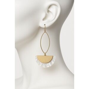 Banana Republic Gold Tone Mother of Pearl Half Circle Drop Earring Women Jewelry